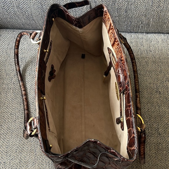 BRAHMIN Brown Croc Embossed Leather Satchel Bag - Picture 9 of 12